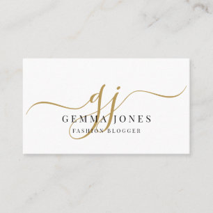 Elegant Gold Monogram Fashion Blogger Signature Business Card
