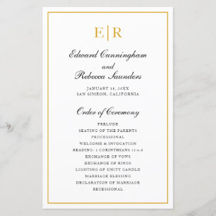 Elegant Gold Monogram Formal Wedding Program