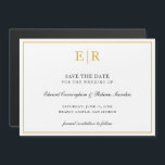 Elegant Gold Monogram Formal Wedding Save the Date Magnetic Invitation<br><div class="desc">Elegant magnetic save the date featuring your two initial monogram in faux gold,  inside of a border,  over a white background.  This classy design is great for a formal wedding.</div>