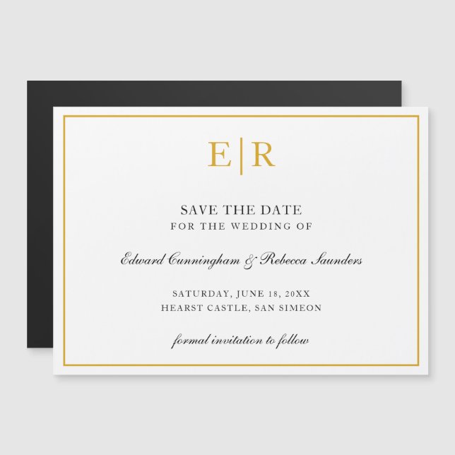 Elegant Gold Monogram Formal Wedding Save the Date Magnetic Invitation (Front/Back)