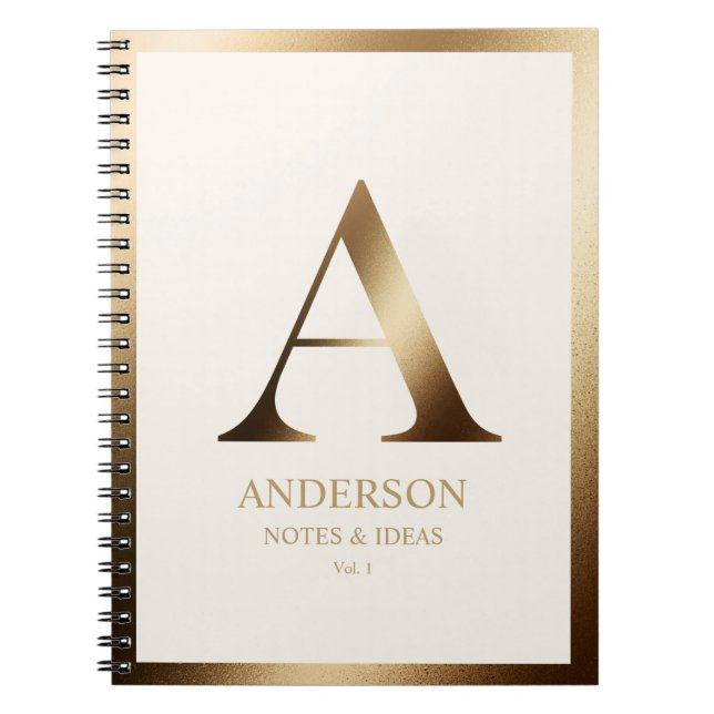 Elegant Gold Monogram Framed | Off White Notebook (Front)
