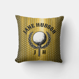 Elegant Gold Monogram Golf Design Cushion
