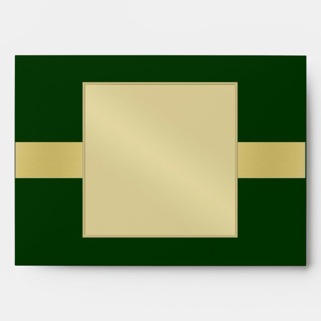 Elegant Gold Monogram Green Wedding Envelope (Front)