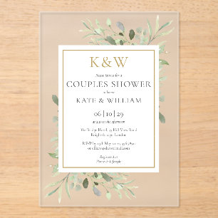 Elegant Gold Monogram Greenery Couples Shower Acrylic Invitations