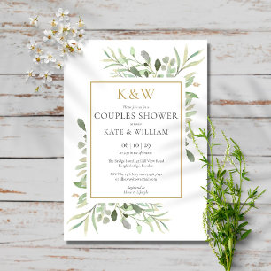 Elegant Gold Monogram Greenery Couples Shower Invitation
