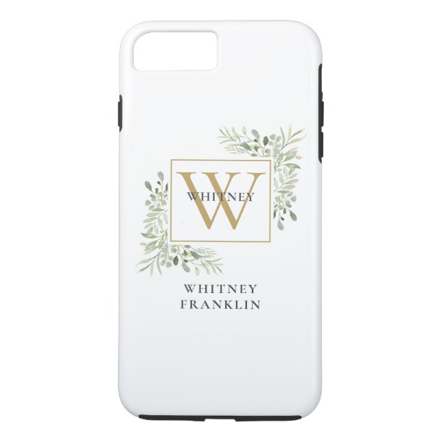 Elegant Gold Monogram Greenery Foliage Case-Mate iPhone Case (Back)