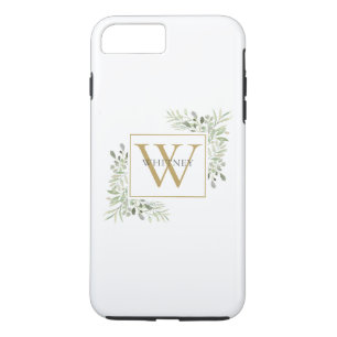 Elegant Gold Monogram Greenery Personalised iPhone 8 Plus/7 Plus Case