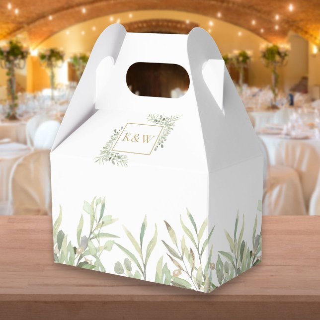 Elegant Gold Monogram Greenery Wedding Favour Box (Elegant Gold Monogram Greenery Wedding Favor Box)