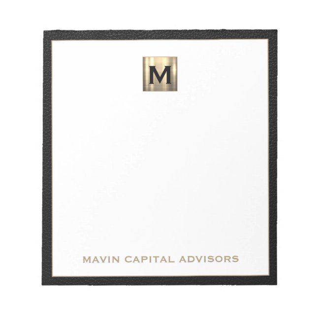 Elegant Gold Monogram Initial Logo Notepad (Front)