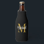 Elegant Gold Monogram Initial Template Modern Bottle Cooler<br><div class="desc">Modern Elegant Gold Monogram Initial Black Simple Template Kitchen & Dining / Storage & Carriers / Can Coolers / Bottle Cooler.</div>