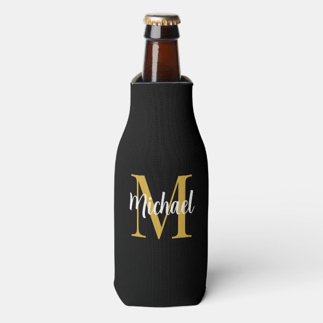 Elegant Gold Monogram Initial Template Modern Bottle Cooler (Bottle Front)