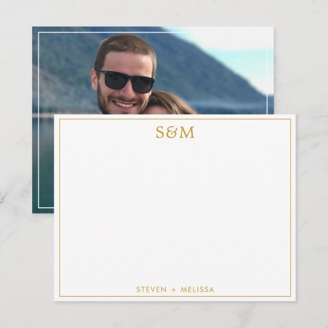 Elegant Gold Monogram Initials Couple Name Photo  Card (Front/Back)