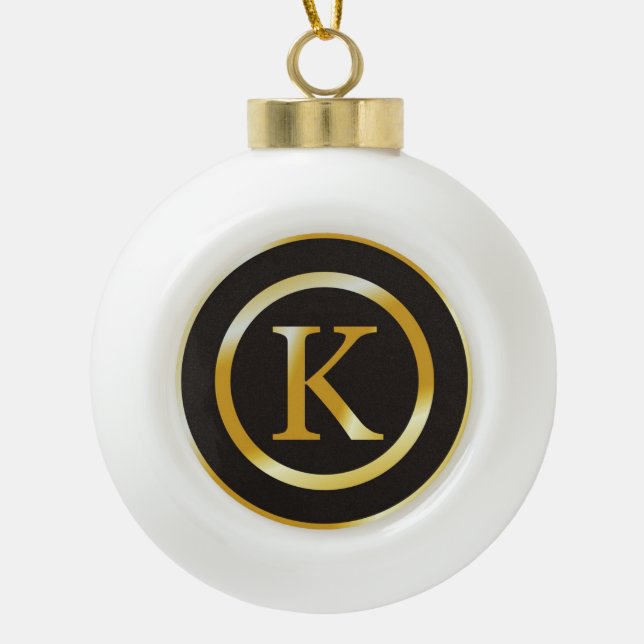 Elegant Gold Monogram K Christmas Ceramic Ball Christmas Ornament (Front)