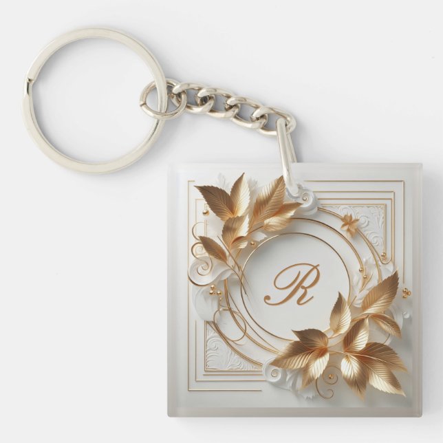 Elegant Gold Monogram Keychain (Front)