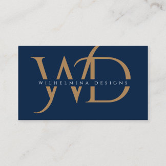 Elegant Gold Monogram Luxury Typography Dark Blue Business Card