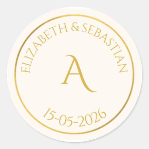 Elegant Gold Monogram minimalist Wedding Favour St Classic Round Sticker