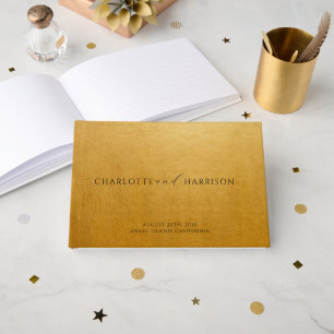 Elegant Gold Monogram Minimalist Wedding Guest Book