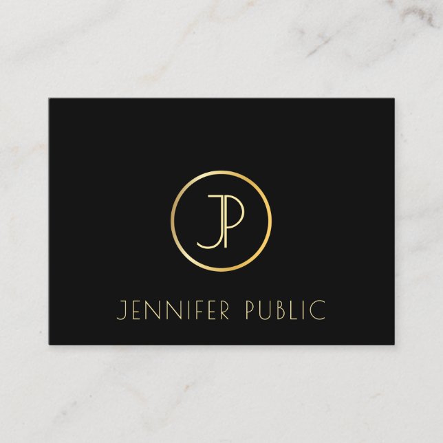 Elegant Gold Monogram Modern Black Template Top Business Card (Front)