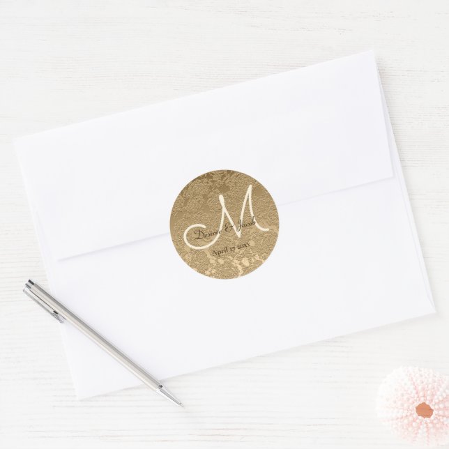 Elegant Gold Monogram Modern Wedding Classic Round Sticker (Envelope)