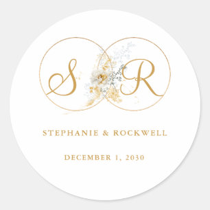 Elegant Gold Monogram Name Initial Wedding Classic Round Sticker
