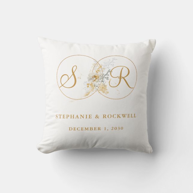 Elegant Gold Monogram Name Initial Wedding  Cushion (Front)