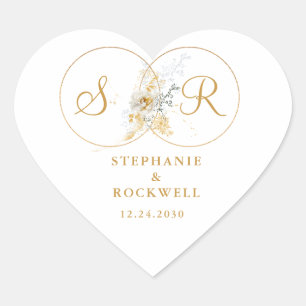 Elegant Gold Monogram Name Initial Wedding  Heart  Heart Sticker