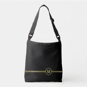 Elegant gold Monogram on black Crossbody Bag