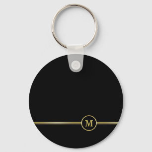 Elegant gold Monogram on black Key Ring