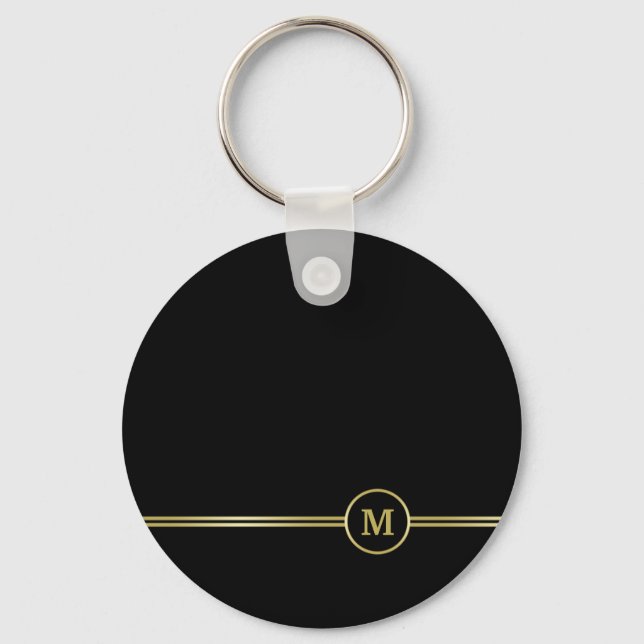 Elegant gold Monogram on black Key Ring (Front)