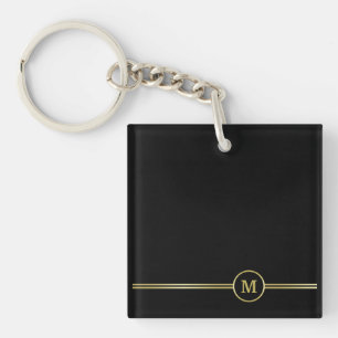 Elegant gold Monogram on black  Key Ring