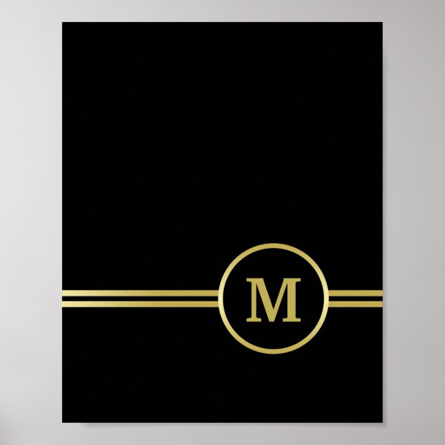 Elegant gold Monogram on black Poster (Front)