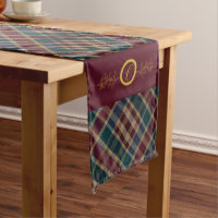 Elegant Gold Monogram Plaid - Cranberry Blue Teal 