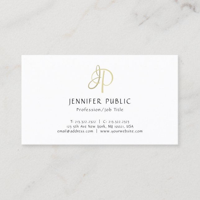 Elegant Gold Monogram Professional Simple Plain Business Card (Front)