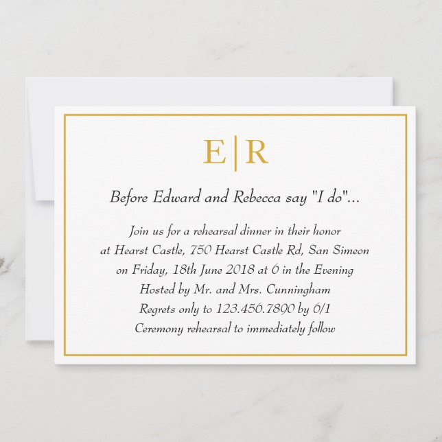 Elegant Gold Monogram Rehearsal Dinner Invitation (Front)