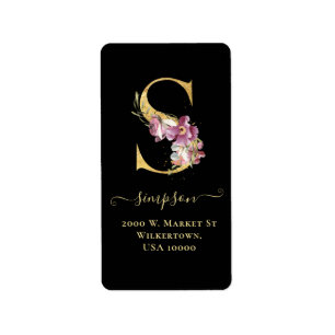 Elegant Gold Monogram S Floral Address Label