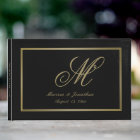 Elegant Gold Monogram Script Black Wedding