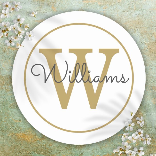 Elegant Gold Monogram Script Name Classic Round Sticker (Elegant Gold Monogram Script Name Classic Round Sticker)