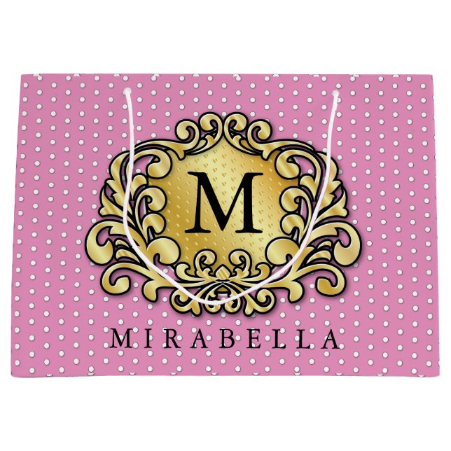 Elegant Gold Monogram Stylish Minimalist Large Gift Bag (Front)