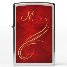 Elegant Gold Monogram Swirl on Red
