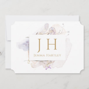 Elegant Gold Monogram Watercolor Wildflowers Card