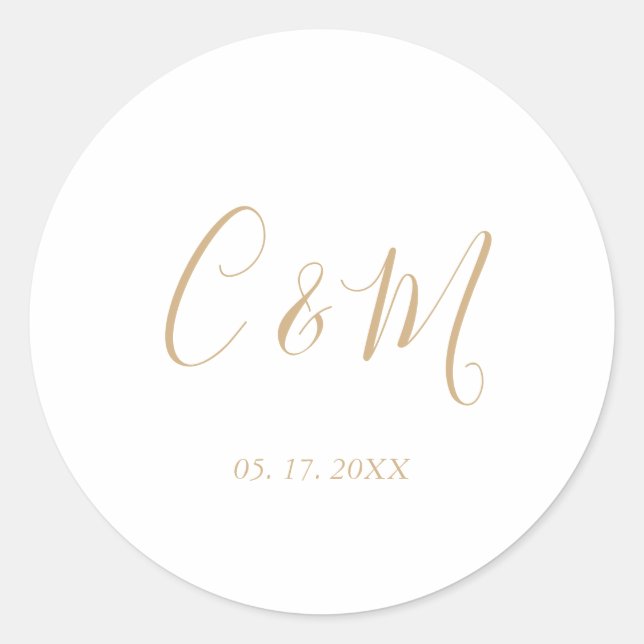 Elegant Gold Monogram Wedding Classic Round Sticker (Front)