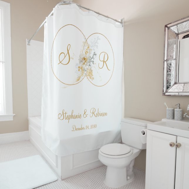 Elegant Gold Monogram Wedding Gift  Shower Curtain (In Situ)