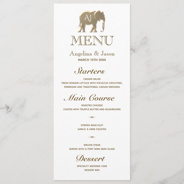 Elegant Gold Monogram Wedding Menu (Front)