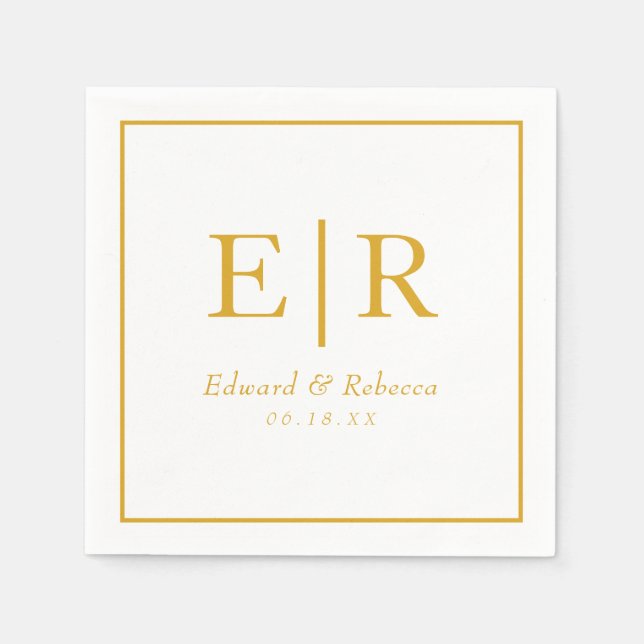 Elegant Gold Monogram Wedding Napkin (Front)