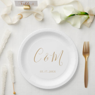 Elegant Gold Monogram Wedding Paper Plate