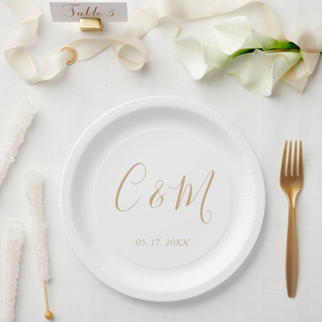 Elegant Gold Monogram Wedding Paper Plate (Wedding)