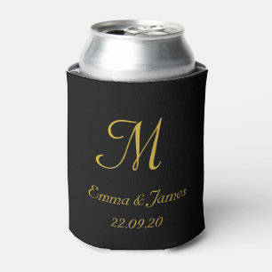 Elegant Gold Monogram Wedding Party Favour  Can Cooler