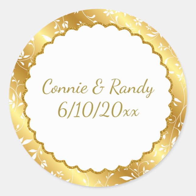 Elegant Gold Monogram Wedding Sticker (Front)