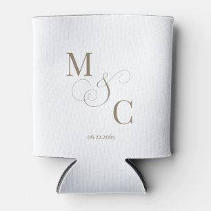 Elegant Gold Monogram White Wedding Can Cooler