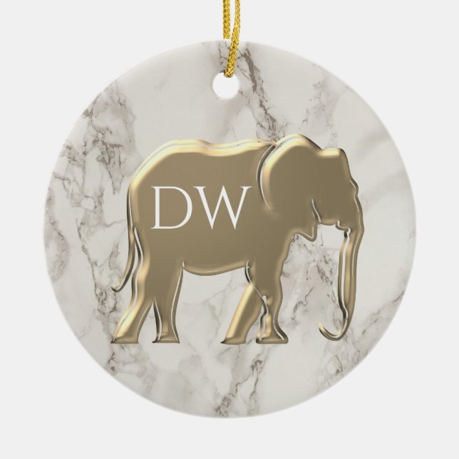 Elegant Gold Monogrammed Ceramic Tree Decoration (Front)
